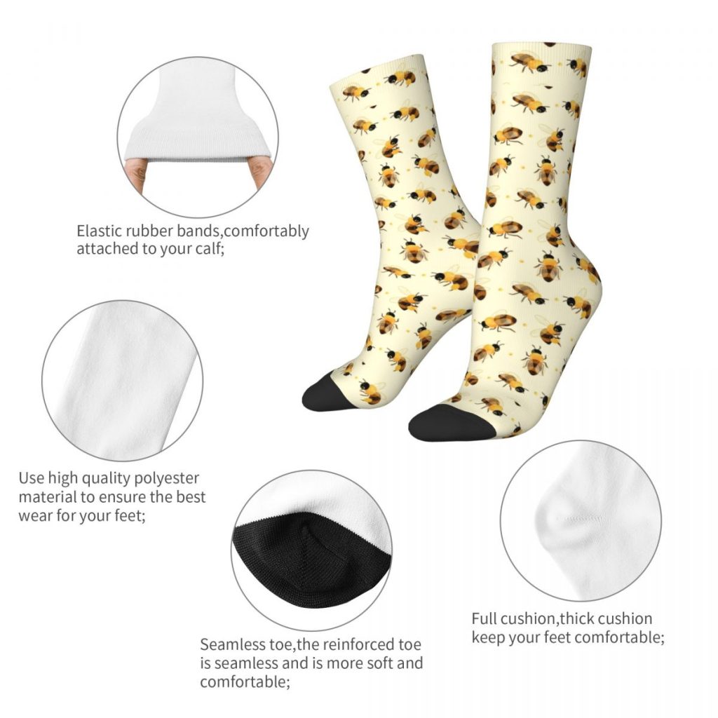 Autumn Winter Crazy Design Men s Women s Honey Bees Socks Breathable Football Socks 1 - Bee and PuppyCat Store