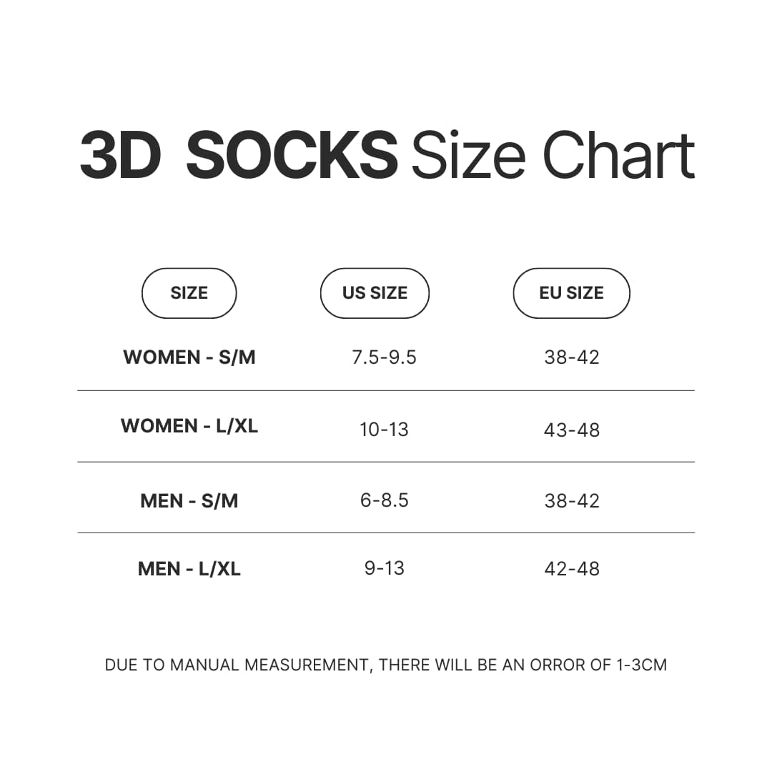 3D Socks Size Chart - Bee and PuppyCat Store