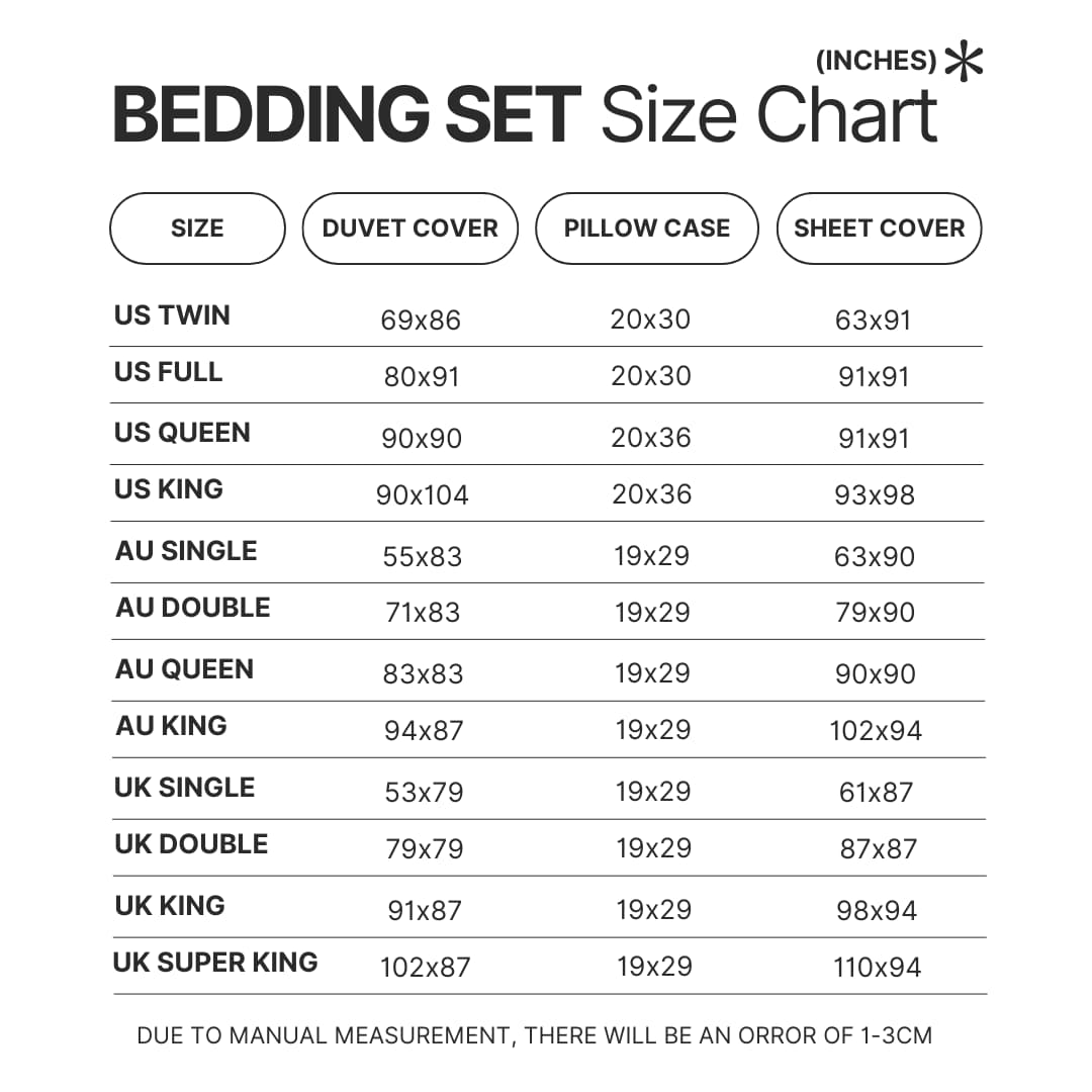 Bedding Set Size Chart 2 - Bee and PuppyCat Store