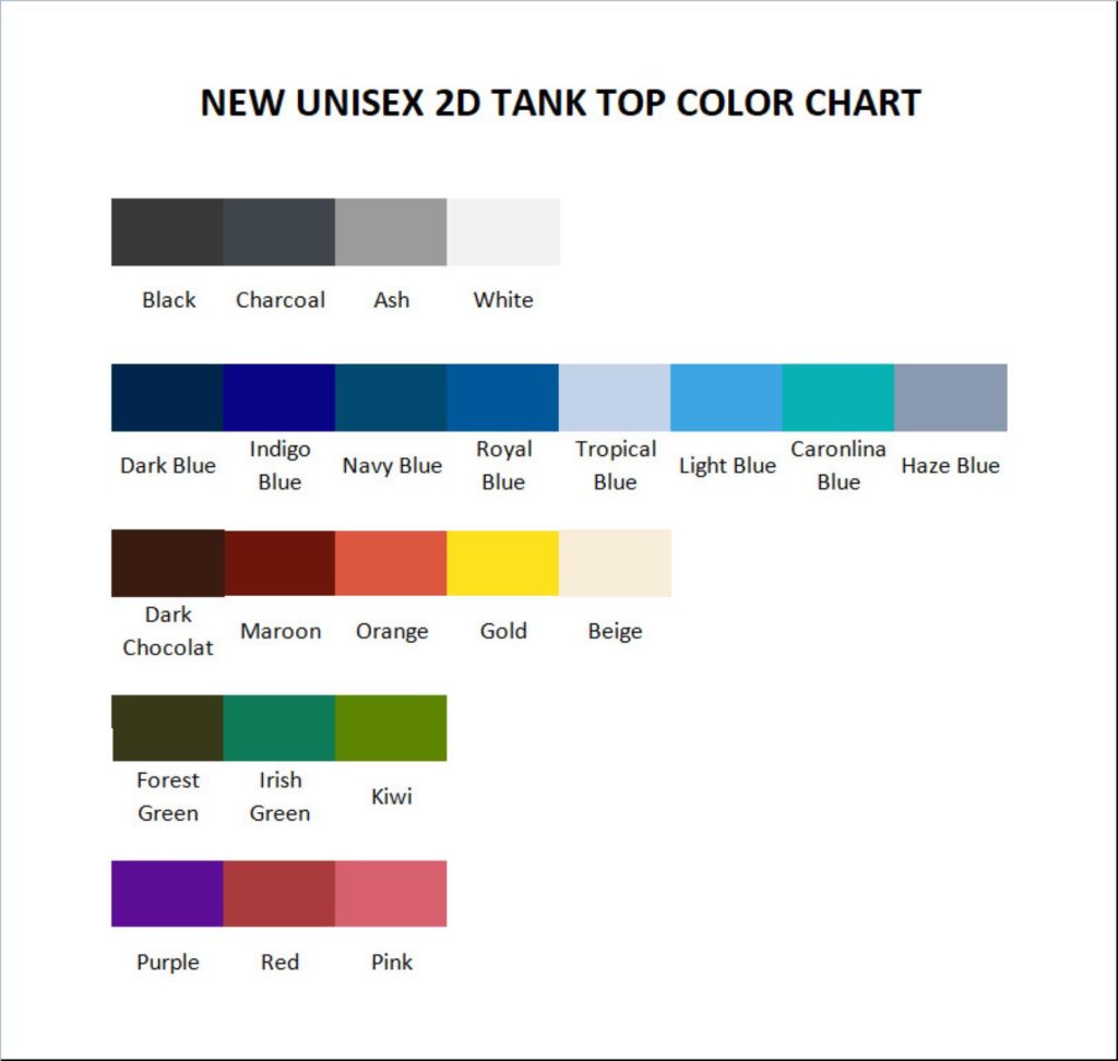 tank top color chart - Bee and PuppyCat Store